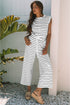 Striped Padded Shoulder Muscle Tee And Wide Leg Pants Lounge Set